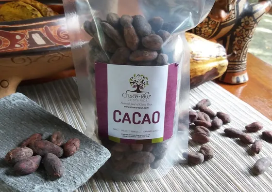 Bag of Costa Rican cacao beans on the chocolate tour