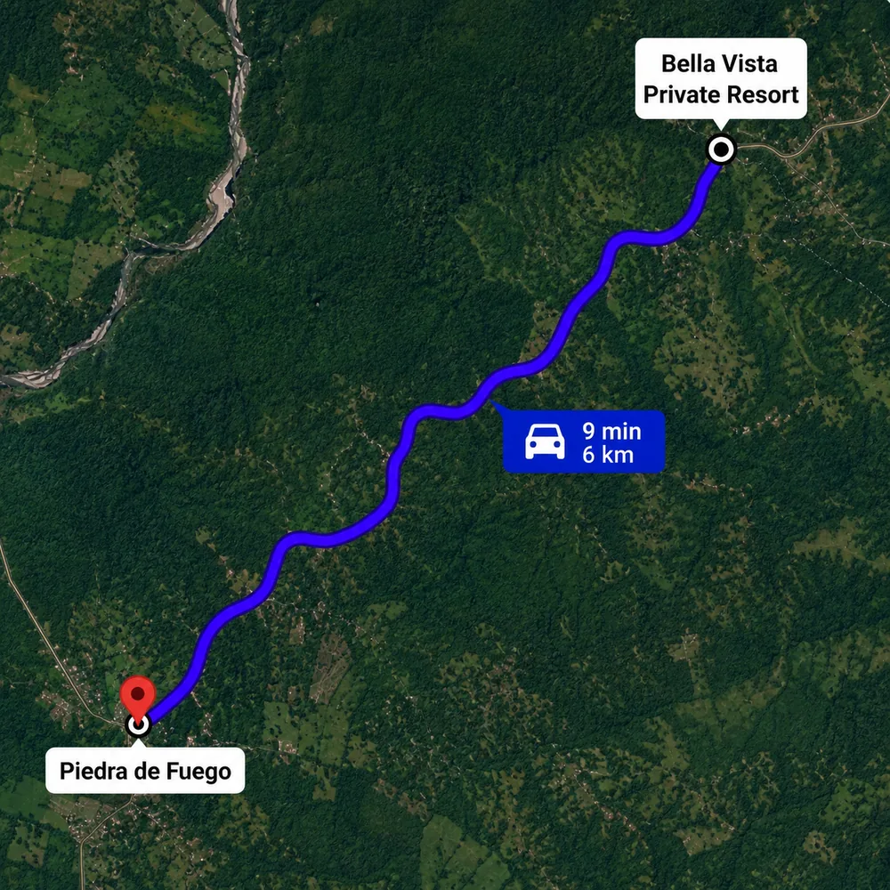 Driving route from Bella Vista Private Resort to Piedra de Fuego
