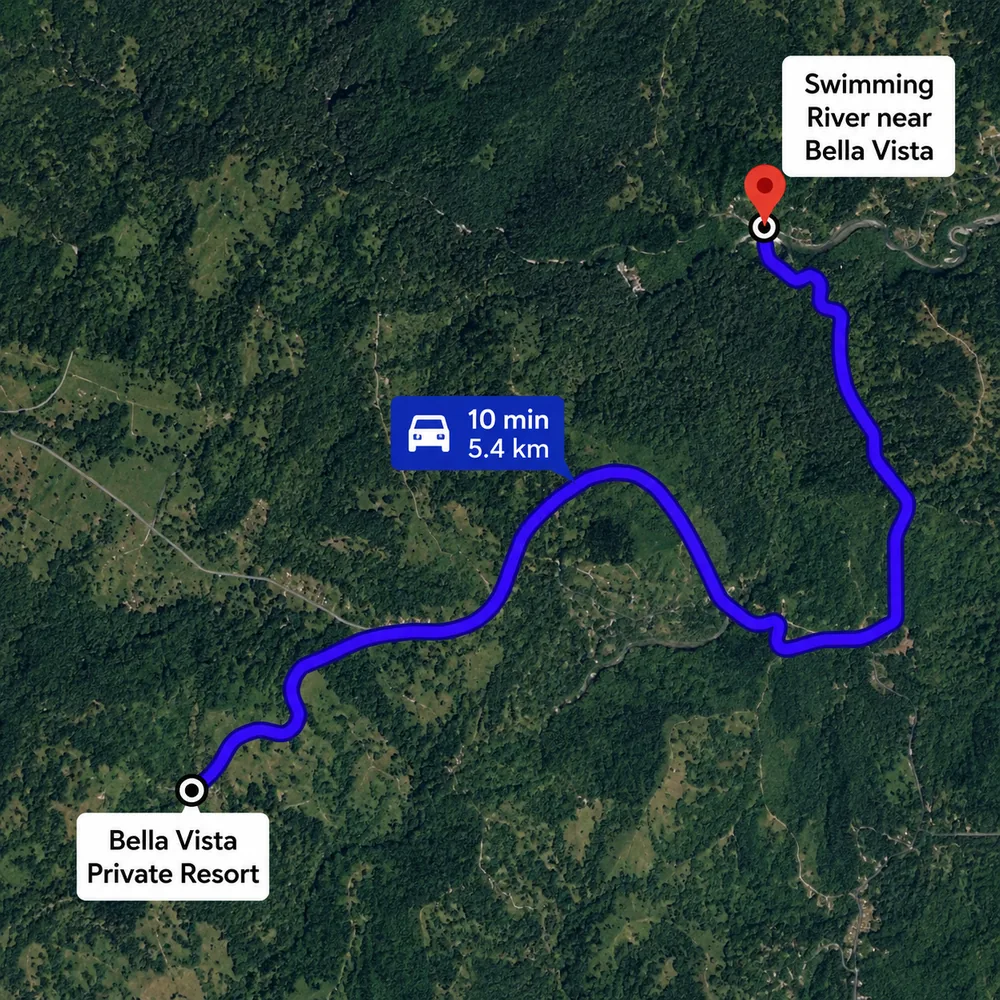Driving route from Bella Vista Private Resort to the swimming river